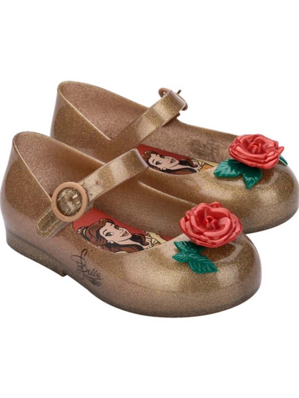 Mini Melissa Mini Sweet Love Disney Princess Mary Jane Flat, Gold, Size 10